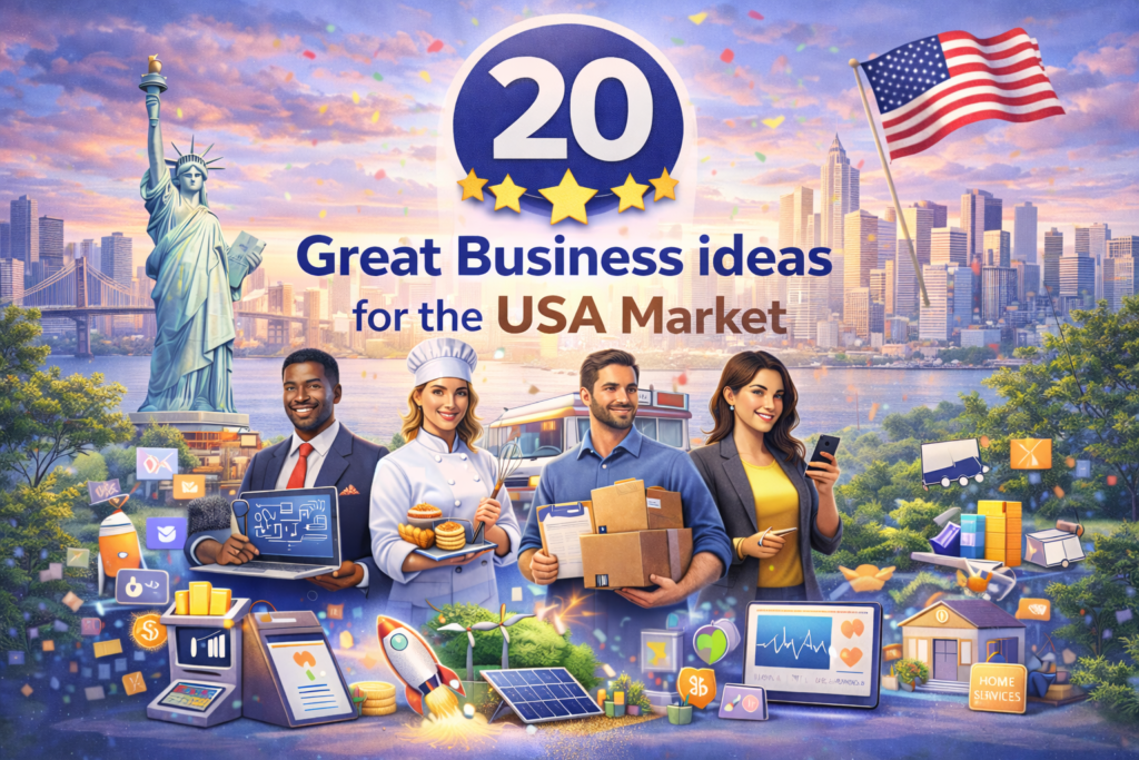image shows the topic great business ideas for the USA market